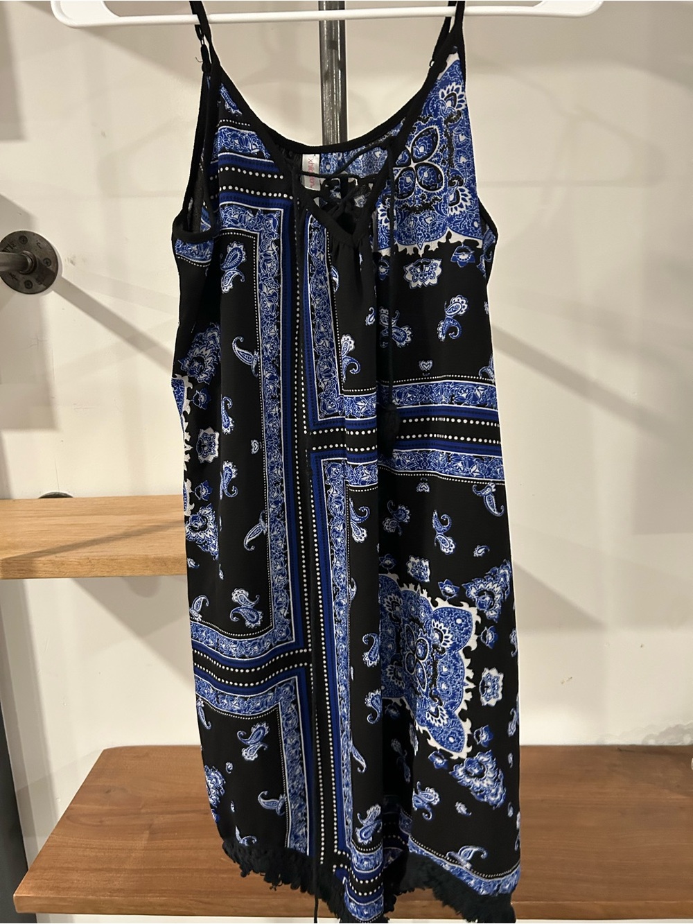 Xhilaration Black and Blue Paisley Print Spaghetti Strap Dress